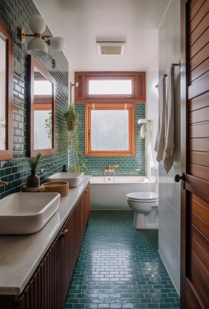 I’ve been in multi-million dollar homes with bathrooms that can’t compare to this simple tiled two sink hallway bathroom.