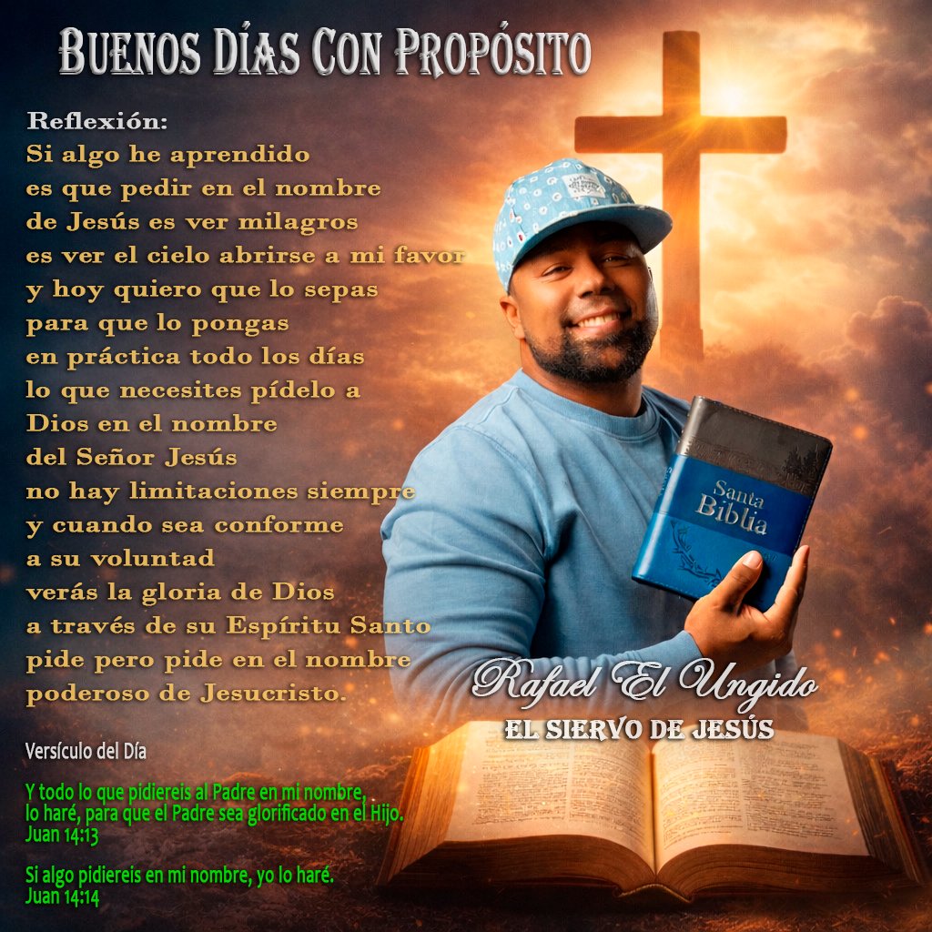 Buenos días con propósito
Jehová Dios Todopoderoso te bendiga en el nombre poderoso de Jesucristo y que su Espíritu Santo sea maravilloso todos los días de tu vida y de tu familia también...