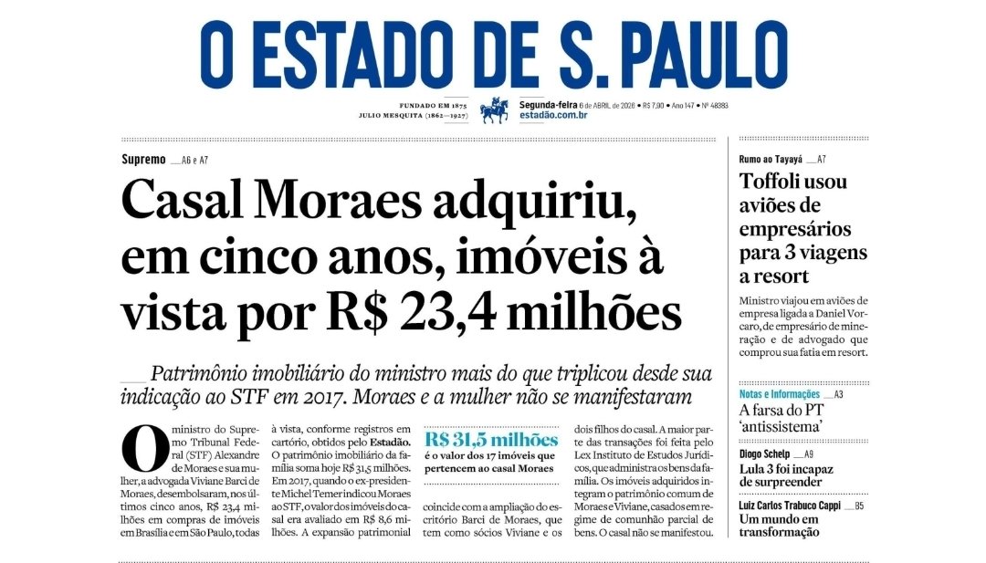 Enquanto isso, um idoso de 70 anos que fez um pix de R$ 500 para pagar ônibus para uma manifestação foi condenado a 14 anos de prisão por "golpe de estado".