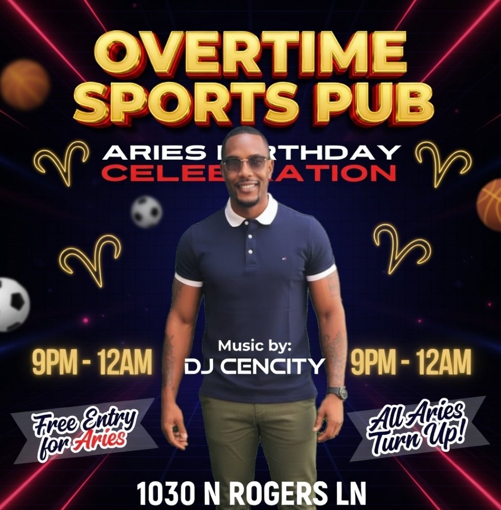 djcencity's tweet image. This Saturday, join me at #OverTimeSportsPub as we're still going in for those Aries! #PartyWithCenCity