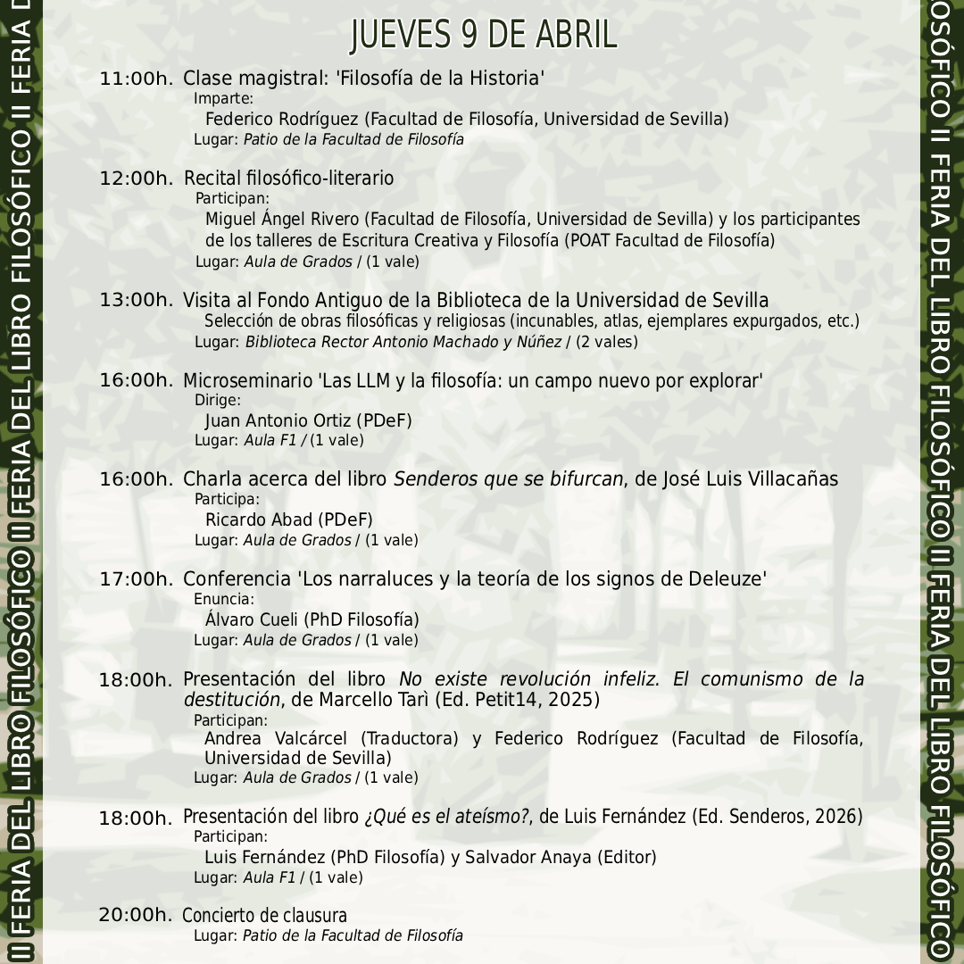 SenderosEd's tweet photo. 📚 Presentación | ¿Qué es el ateísmo?
El jueves 9 de abril a las 18:00h, en la II Feria del Libro de la Facultad de Filosofía de Sevilla, con su autor, Luis Fernández Navarro.
¡Os esperamos! https://t.co/W9xiNi5esy