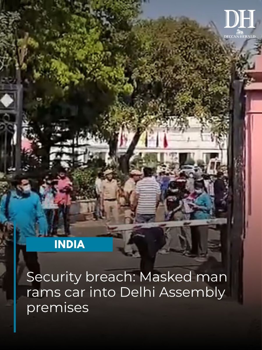 DeccanHerald's tweet photo. An #unidentifiedcar on Monday tried to enter the #DelhiAssembly premises forcefully by #breaching the #securitybarriers.
https://t.co/8pbs2fP8Qq https://t.co/BwUueVt0Os