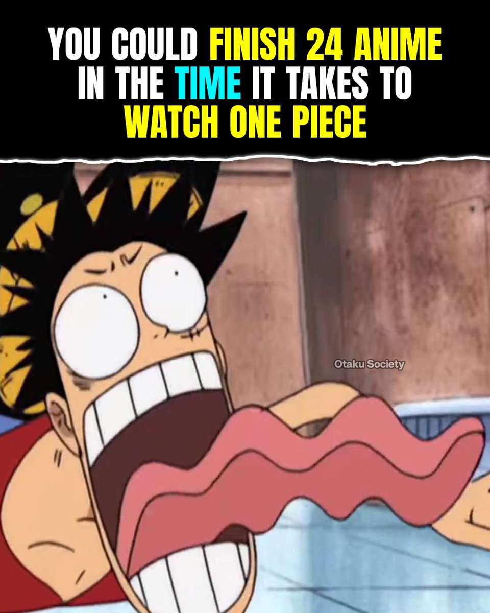 0takusociety's tweet photo. You could finish all these 24 anime in the time it takes to watch One Piece

1. Spy x Family – 50 eps  
2. One Punch Man (Seasons 1–2) – 24 eps  
3. Demon Slayer: Kimetsu no Yaiba (4 seasons) – 63 eps  
4. Kaiju No. 8 (Seasons 1–2) – 23 eps  
5. Dandadan (Seasons 1–2) – 24 eps  
6. Solo Leveling (2 seasons) – 25 eps  
7. Jujutsu Kaisen (3 seasons) – 59 eps  
8. My Hero Academia (full TV run) – 181 eps  
9. Mob Psycho 100 (complete) – 37 eps  
10. Chainsaw Man (Season 1) – 12 eps  
11. Erased – 12 eps  
12. Violet Evergarden – 13 eps  
13. Hunter x Hunter (2011) – 148 eps  
14. Fullmetal Alchemist: 15. Brotherhood – 64 eps  
15. Attack on Titan – 94 eps  
16. Vinland Saga (Seasons 1–2) – 48 eps  
17. Parasyte: The Maxim – 24 eps  
18. Cowboy Bebop – 26 eps  
19. Oshi no Ko (Seasons 1–3) – 35 eps  
20. Code Geass – 50 eps  
21. Death Note – 37 eps  
22. Frieren: Beyond Journey’s End (2 seasons) – 38 eps  
23. Steins;Gate – 24 eps  
24. Neon Genesis Evangelion – 26 eps