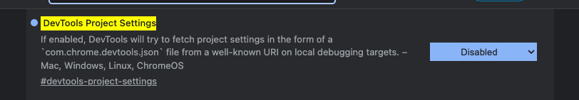 adrianthedev's tweet image. In Chrome go to `chrome://flags/#devtools-project-settings` and disable `DevTools Project Settings`.
This will make Chrome stop accessing `/.well-known` paths and pollute your console output 😌