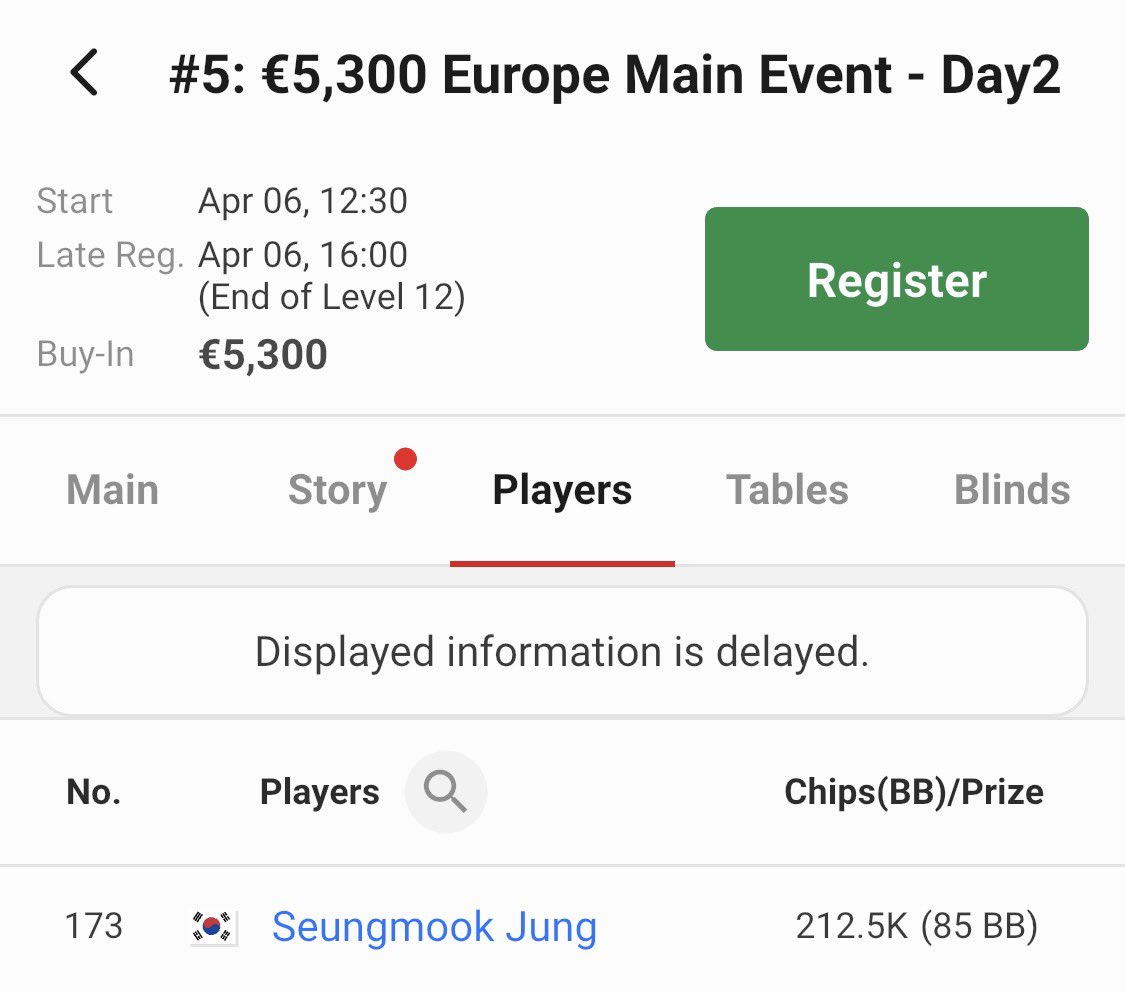 (04.06) #5 €5,300 Europe Main Event - Day2