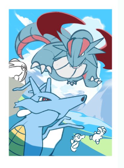 ボーマンダとキングドラ描いてるよ！
#ポケモン　#イラスト