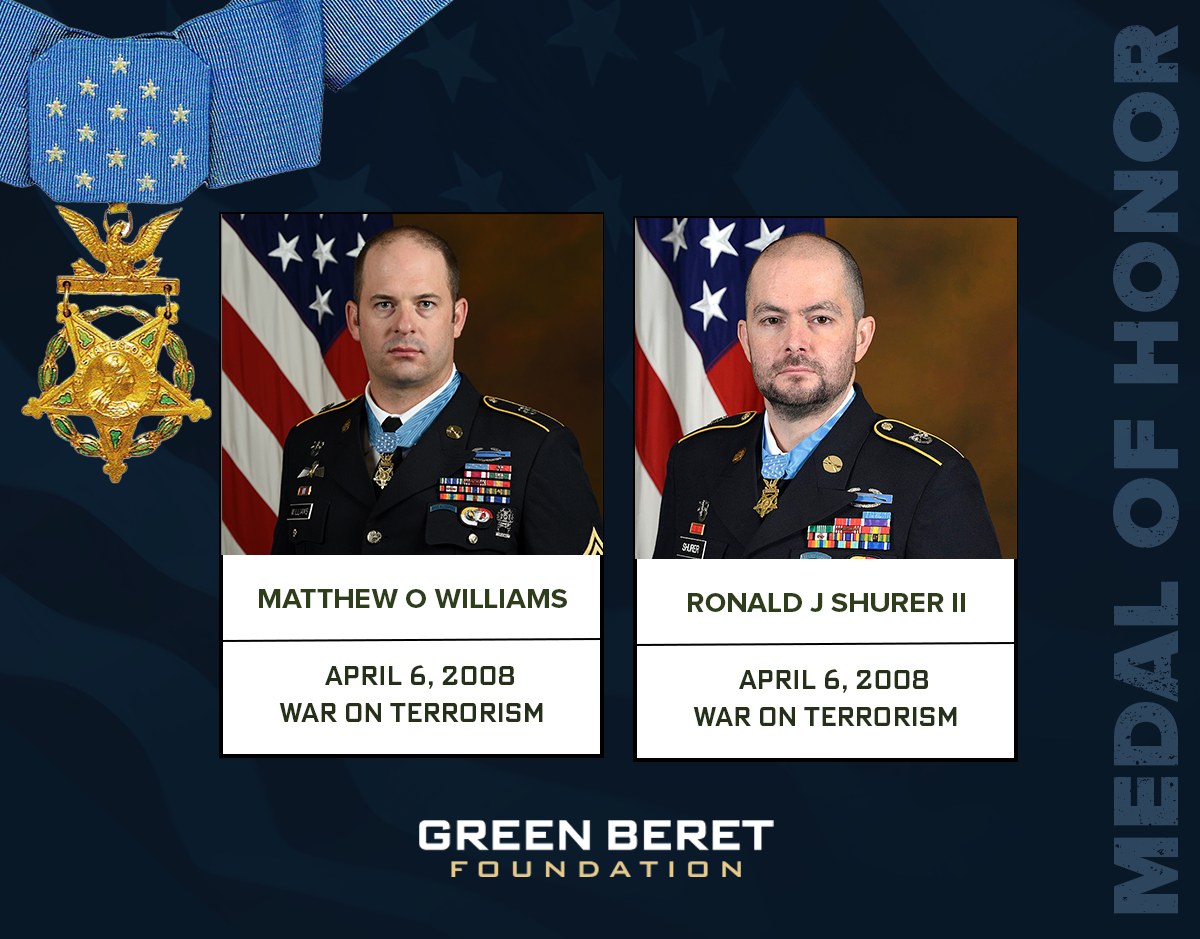 GreenBeretFound's tweet image. OTD in 2008, then-Sgt. Matthew Williams &amp;amp; Staff Sgt. Ronald Shurer II while serving with @3rdSFGroup, distinguished themselves by conspicuous gallantry and intrepidity at the risk of life above and beyond the call of duty. #SpecialForces #BattleofShokValley #MedalofHonor