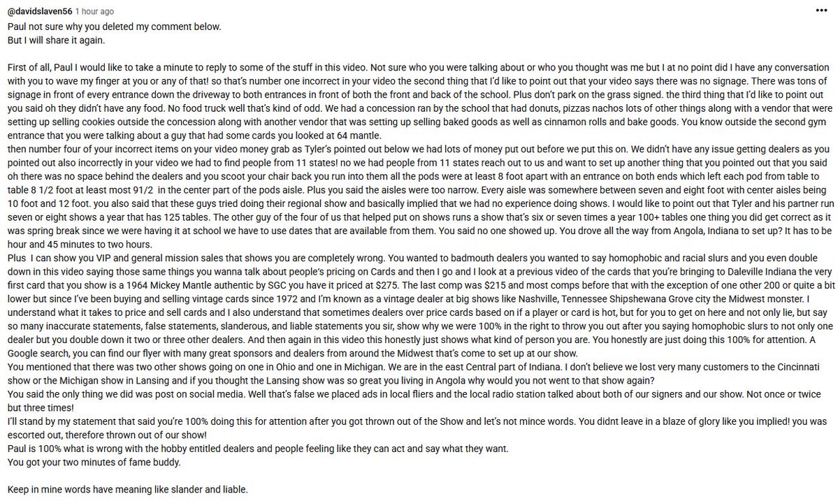 Full story about vintage sports shack’s behavior at a recent card show