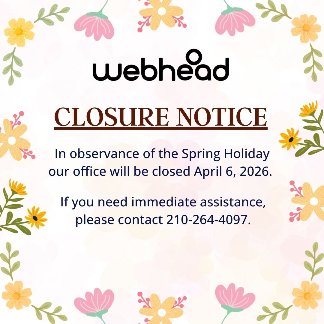 webheadsa's tweet photo. Webhead will be closed on Monday, April 6, 2026, in observance of the spring holiday, allowing our team time to rest and spend meaningful time with their families.

If you need immediate assistance, please contact 210-264-4097.

#Webhead #HolidayClosure #SATX https://t.co/Hzkbg1VemR