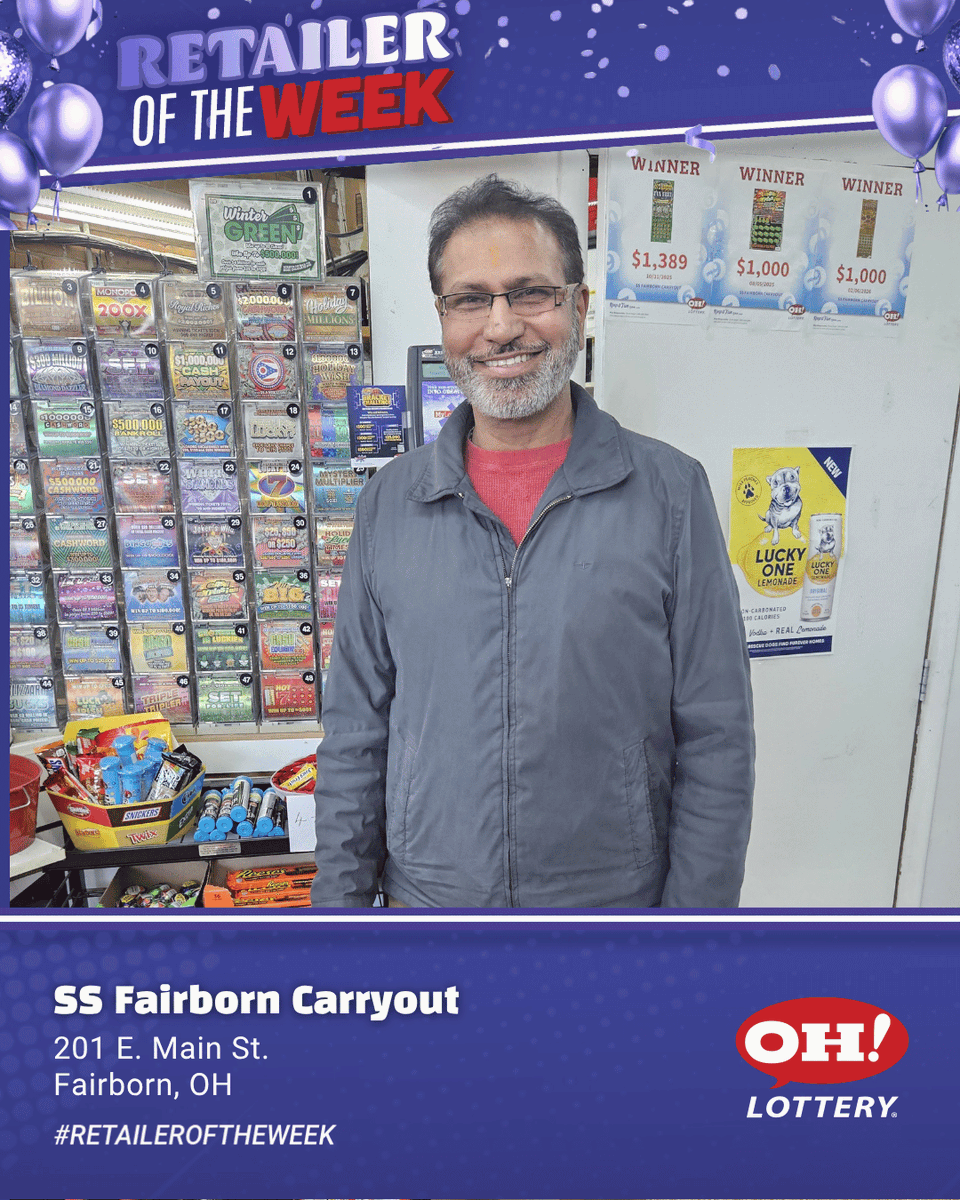 OHLottery's tweet photo. Congratulations SS Fairborn Carryout!
They are known for greeting customers with a smile and providing fast, cheerful service. They also have a nice lottery display, 49 over-the-counter scratch-offs and a dedicated area that makes playing easier.
#RetaileroftheWeek https://t.co/4yzXe1mp3o