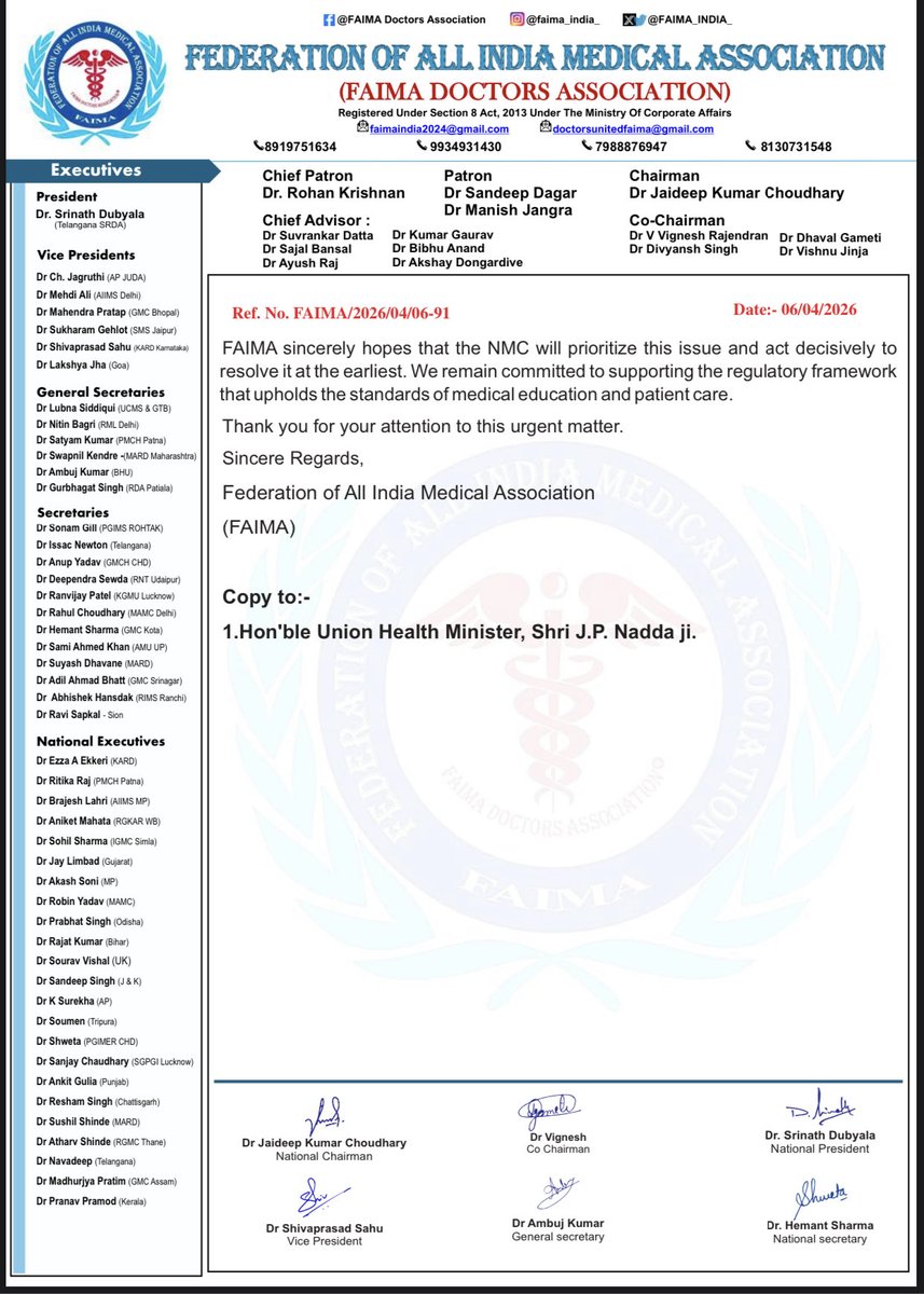FAIMA_INDIA_'s tweet image. FAIMA urges the NMC to expedite the pending final exit exams for over 2,300 CPS course postgraduate doctors delayed due to legal issues. 
Timely resolution is crucial for their careers &amp;amp; healthcare quality. 

#MedicalEducation #FAIMA #NMC #Healthcare