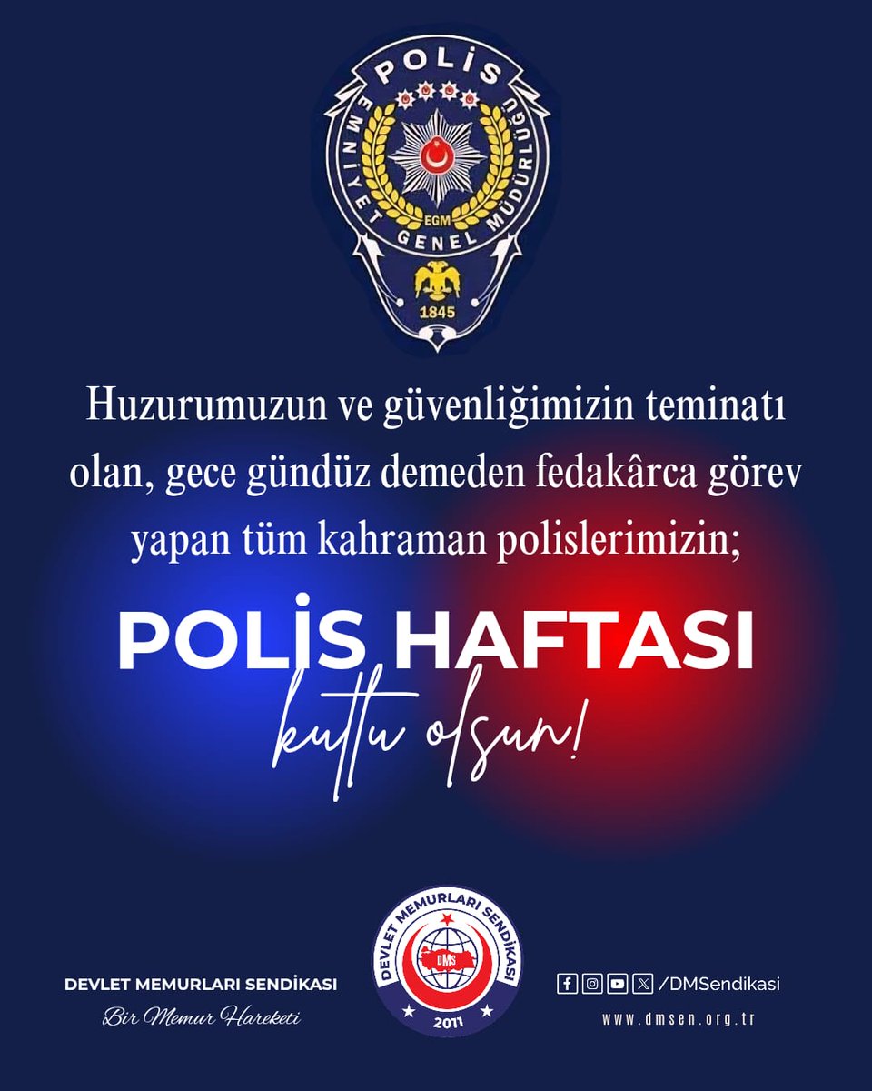 Tuncay_Cengiz_'s tweet photo. TÜRK POLİS TEŞKİLATIMIZIN KURULUŞUNUN 181’İNCİ YIL DÖNÜMÜNÜ…

Ülkemizin huzur ve güvenliği ile milletimizin geleceği fedakârca görev yapan Türk Polis Teşkilatımızın kuruluşunun 181’inci yıl dönümünü vesilesiyle 6-12 Nisan Polis Haftasını ve 10 Nisan Polis Gününü kutluyor, görevlerinde başarılar diliyoruz.

Bu vesile ile; vatanı ve milleti için tereddüt etmeden canını feda eden tüm şehit polislerimizi rahmet ve minnetle anıyor, kahraman gazilerimize şükran ve saygılarımızı sunuyoruz.

Devlet Memurları Sendikası DMS Ailesi olarak; her daim kahraman Polis Teşkilatımızın ve çalışanlarımızın yanındayız. Yanlarında olmaya da devam edeceğiz.

#PolisHaftası
#poliseyaşamhakkı
#polisiyaşatın
#Adalet 
#Liyakat 
#Hakikat 
#Samimiyet 
#Güç 
#Güven 
#BirlikteGüçlüyüz 
#BirlikteBaşaracağız 

@TC_icisleri
@EmniyetGM 
@DMSendikasi 
@DMKonfederasyon