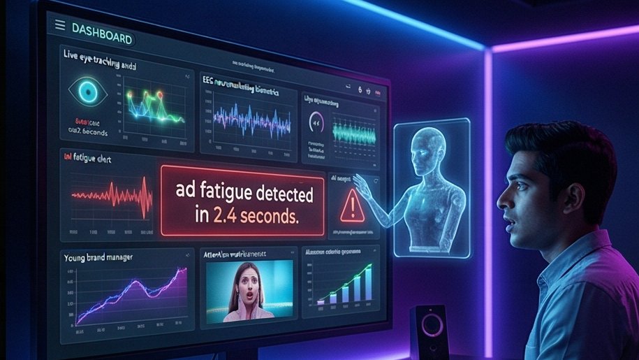 ZeroCompMarket's tweet photo. Eye-tracking + EEG in one dashboard: neuromarketing biometrics flag ad fatigue in 2.4 seconds. 

AI agents auto-pause and refresh the creative. 

Neuromarketing 2026 is live brain science at scale. 

Brands that listen to biometrics dominate attention. Which ad tired your brain today? #Neuromarketing #NeuromarketingBiometrics2026