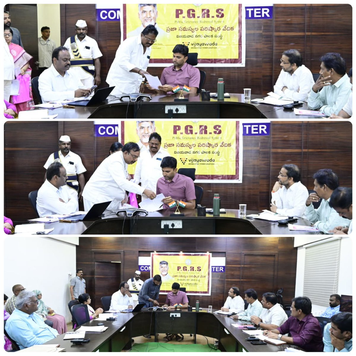 ourvmc's tweet image. Sri Dhyanachandra H M IAS, Commissioner, VMC, conducted PGRS (Public Grievance Redressal System) review meeting at VMC Command Control Centre.
Officials were directed to resolve public grievances promptly and ensure better service delivery across the city.

#PGRS #VMC #Vijayawada