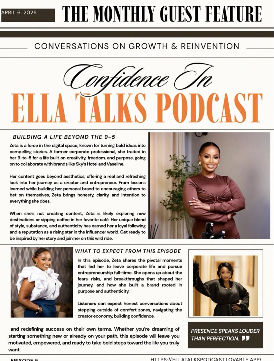 xyndiez's tweet photo. From leaving the 9β5 to building a brand rooted in purpose, Iβve learned that confidence isnβt about having it all figured out , itβs about showing up anyway.
This is just the beginning. π«
#ConfidenceInHer #EllaTalksPodcast #BeyondThe9to5 #PurposeDriven #SoftLifeBoldMoves https://t.co/AtAtM6kCGx
