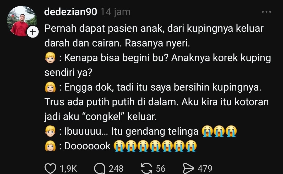 Reminder !! Jgn korek kuping dalem2..
Ngilu baca ceritanya.