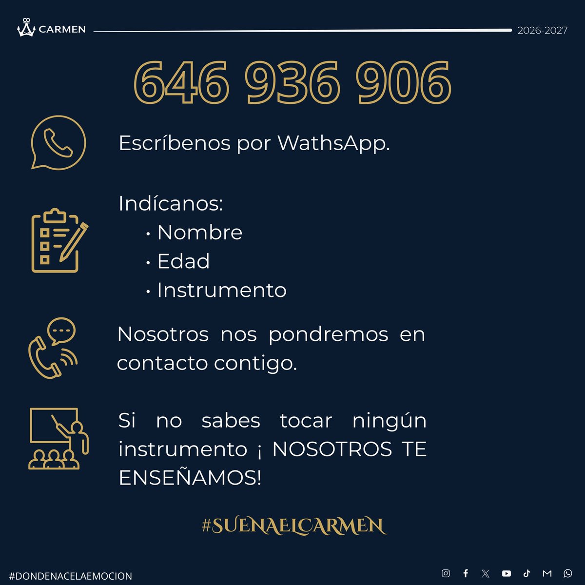 AMVCARMENFERROL's tweet photo. 🚨 𝐎𝐘𝐄… 𝐒𝐈́, 𝐓𝐔́ 🚨

Si te gusta la música…
Si alguna vez sentiste algo escuchando una banda…
Si te pica el gusanillo aunque no sepas ni coger un instrumento…

👉 𝗘𝗦𝗧𝗢 𝗘𝗦 𝗣𝗔𝗥𝗔 𝗧𝗜

🎺 Se abre el plazo para entrar en el Carmen
Y no… no es “otra banda más” https://t.co/EdtMN6g26Y