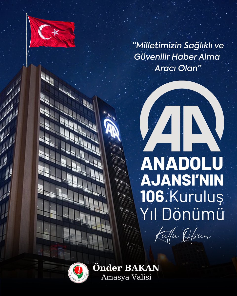 OnderBakan's tweet photo. Milli Mücadele Döneminde, Milletimizin istiklal aşkını ve haklı davasını tüm dünyaya duyurmak amacıyla Gazi Mustafa Kemal ATATÜRK'ün emriyle yayın hayatına başlayan Anadolu Ajansının kuruluş yıl dönümünü tebrik ediyorum. 📰📺📡

#anadoluajansı https://t.co/UJwxAypul7