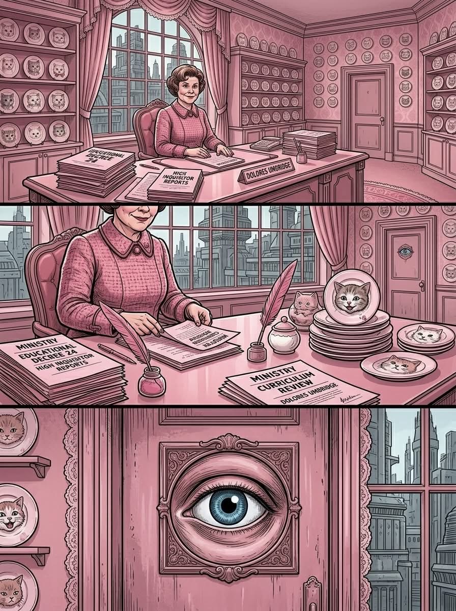 Uno de los detalles más turbios y menos comentados de la saga es que Dolores Umbridge tenía el ojo mágico de Alastor Moody en su oficina dentro del Ministerio. 

Después del final de Moody, los mortífagos recuperan su ojo como trofeo y termina en manos de Umbridge, quien lo