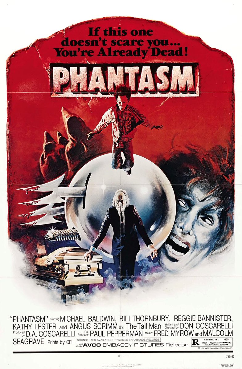 TubiReccs's tweet photo. 🎼Tubi Horror Score Week🎼

Phantasm (1979)
Director: Don Coscarelli
Score: Fred Myrow and Malcolm Seagrave

"Newly orphaned teenager Mike Pearson faces off against a mysterious grave robber known as the Tall  Man." https://t.co/j8NTe0hg9Z
