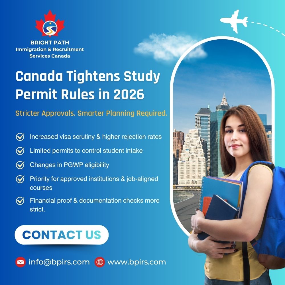 Bright_Path_'s tweet image. 🚨 Canada Tightens Study Permit Rules in 2026

Canada is becoming more selective with study permits, introducing stricter approvals, limited intake, and updated PGWP eligibility.

#CanadaStudyVisa #StudyInCanada #CanadaImmigration #StudentVisaCanada #PGWP #ImmigrationNews #bpirs