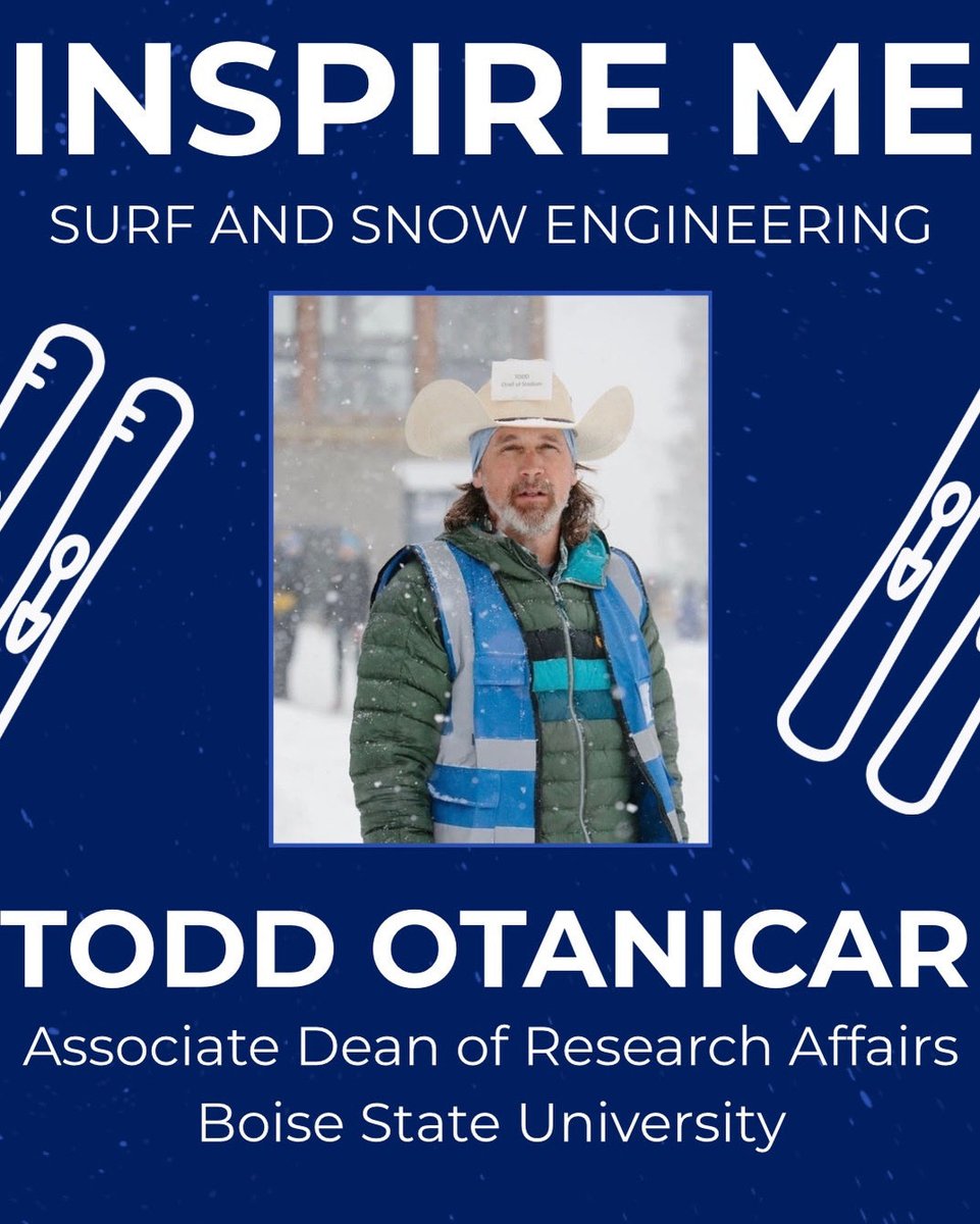 BoiseStateMBE's tweet photo. InspireME Seminar Series: Dr. Todd Otanicar ❄️🏄‍♂️🚨
Surf meets snow meets science. Dr. Otanicar is giving a sneak peek into ME 497 (Surf &amp; Snow Engineering)

📅 Friday, April 10th ⏰ 12:00–1:00 PM 📍 MCMR106 https://t.co/GABxTSnj2n