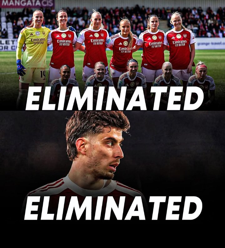 IsraelOjih1's tweet photo. @MillerOsakpolor Have you seen the series... Elimination?

First ARSENAL GOT ELIMINATED from the Men's FA

Then ARSENAL GOT ELIMINATED from the Women's FA CUP https://t.co/A23Q4ZwCe5