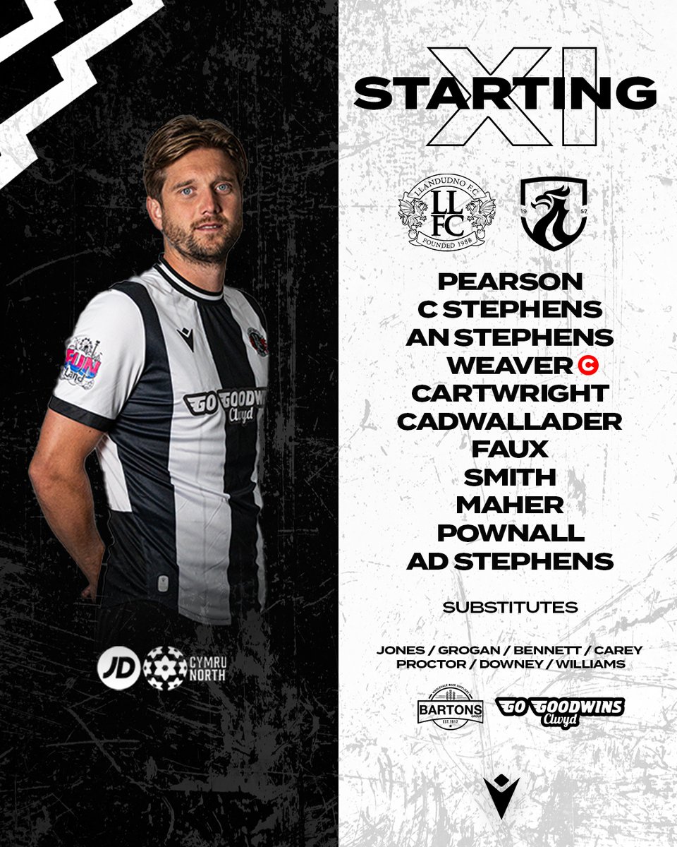THE STARTING XI! 💪

Anthony Stephens returns to the eleven after serving his suspension, and Adam Stephens starts following his double off the bench on Friday!

#Llandudno #LlandudnoFC #WeAreOne #KeepTheFaith