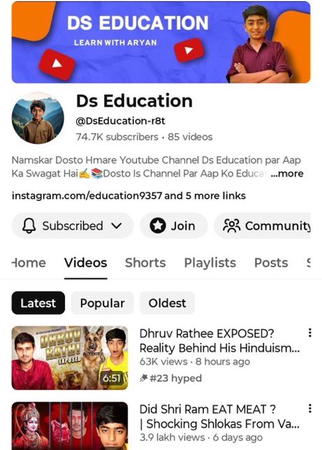 BesuraTaansane's tweet photo. Shame on @dhruv_rathee for intimidating a young YouTuber @DsEducatio17182 with 3 copyright strikes

Darrpok CH2SO4 blocks people on X &amp; tries to take down those who expose him on YT

Someone who is well versed with YT policy could help this handle? 

cc @YouTube @GoI_MeitY https://t.co/YQIq3d5m4g