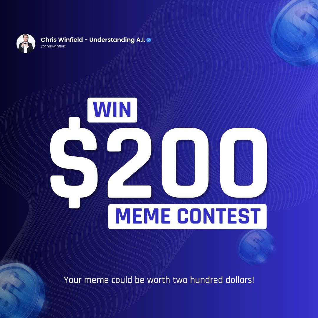 chriswinfield's tweet photo. 🚨 $200 MEME CONTEST IS COMING! 🚨

Got the funniest AI meme in your mind? Now’s the time to turn it into a win! 👀🔥

We’re kicking off a 1-week meme contest where creativity, humor, and AI chaos can earn you rewards! 💸

How to Enter:
✅ Like this post
✅ Repost this post
✅ Create your meme
✅ Drop it in the comments
✅ Tag 2 of your degen friends

🏆 3 Winners!
🥇 1st Place – $100
🥈 2nd Place – $60
🥉 3rd Place – $40

📅 Starts: Monday, 6 April
📅 Ends: Sunday, 13 April

Bring your best AI humor. Make it creative. Make it viral. Make it win! 😏

#MemeContest #Giveaway #ContestAlert