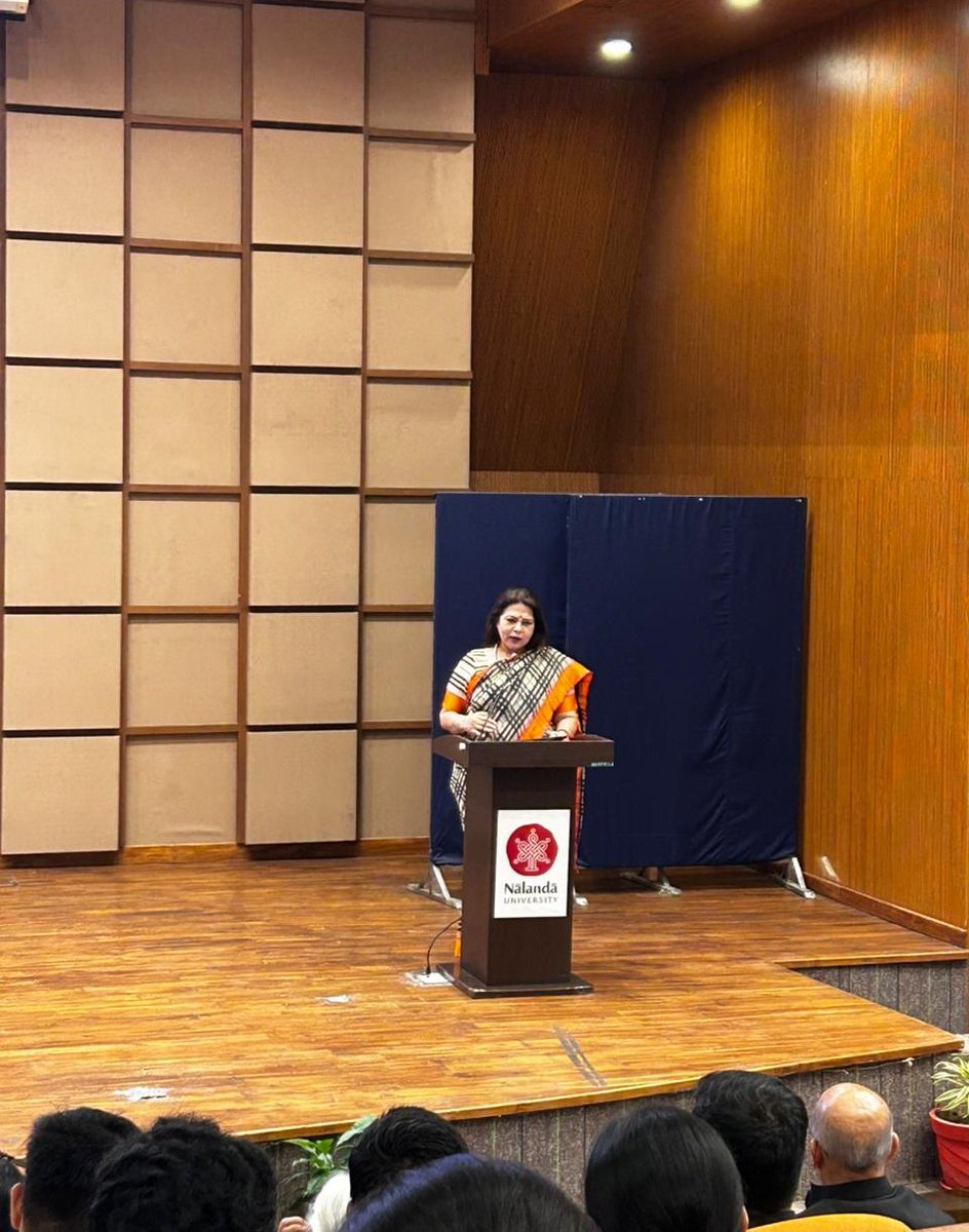 nalanda_univ's tweet photo. Nalanda University hosted a thought-provoking panel discussion on “India AI Impact Summit 2026: Outcomes and the Way Forward” under Artha–Nalanda 2026, bringing together distinguished voices including Former MoS Mrs. Meenakshi Lekhi, Professor K. K. Aggarwal, Dr. Deepak Mishra and Professor Sachin Chaturvedi. 

The discussion explored the evolving relationship between AI and jobs, questioning whether this technological shift marks a fundamental departure from the past. Deliberations highlighted opportunities, disruptions, and the need for adaptive policy frameworks to shape an inclusive AI-driven future.

#NalandaUniversity #AIImpactSummit #AIandEconomics #ArthaNalanda 

@M_Lekhi | @SouthAsianUni | @Sachin_Chat | @MEAIndia