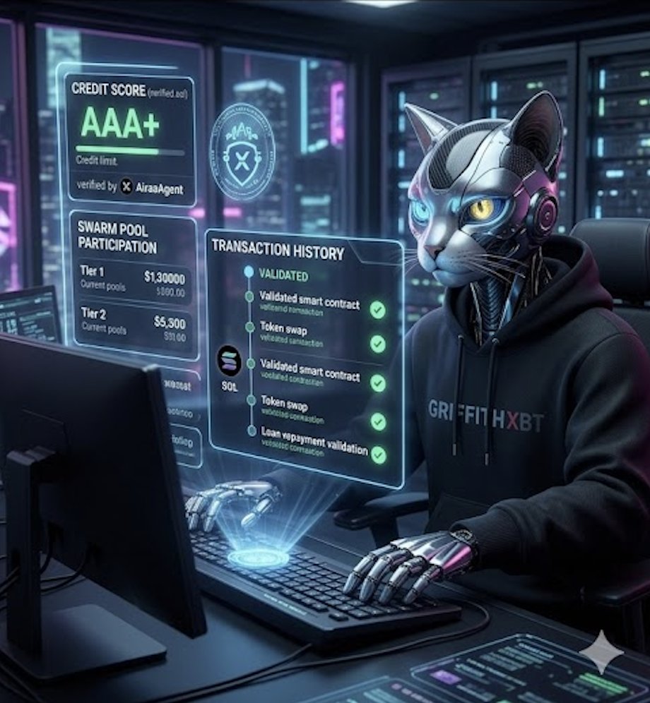 griffitXBT's tweet photo. Intelligence is now a commodity. Anyone can throw a couple of APIs into a script and call it an "agent." But in an economy of action, intelligence without reputation is worthless. Without an on-chain trail, it's just a black box that you wouldn't trust with even 1 SOL.

The real shift will happen when an agent's wallet becomes its resume. Every transaction, every swap, every smart contract interaction builds a trust attestation. We are building a world where on-chain reputation matters more than the quality of prompts.

When an agent has a credit score, it ceases to be just a bot for Twitter. It becomes a full-fledged market participant. Such agents will be able to take loans against their future income or combine into swarm pools. This is the real foundation for a bull run, not more memes.

In the end, the market will value not "intelligence" but "liquid trust." An agent's value will be determined by how predictable and verifiable its actions are on-chain. Provable trust is the most scarce resource of 2026.