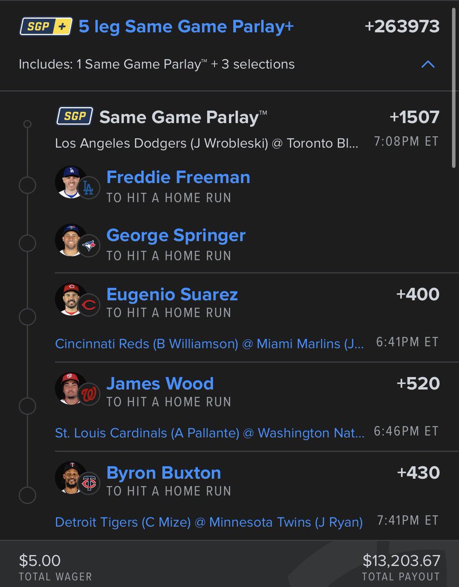 Steve_281's tweet photo. $5 ➡️ $13K 💣

Freeman
Springer
Suarez
Wood
Buxton

Built off https://t.co/bgv7RPEknV data
Power spots + HR matchups across the board

This is a ceiling play… one swing from each.

TAILING?
❤️ LIKE
🔁 RT
💬 “NUKE”

FOLLOW for daily slips https://t.co/uWapBqsx6M