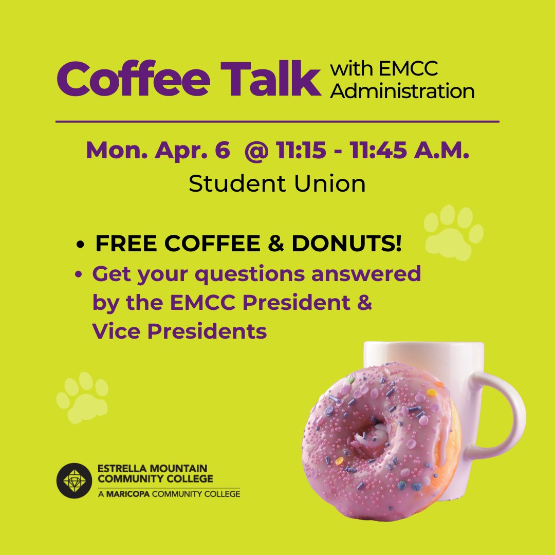EMCC_Official's tweet photo. TODAY! Here's your chance to enjoy free donuts while sharing your feedback about EMCC with our college president and vice presidents! 

We can't wait to hear what you think and get your questions answered! https://t.co/sKQQpCmqaD