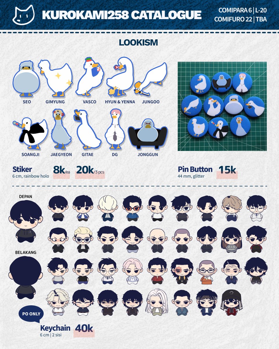 Notes:
˖ Comipara6 — L20 | Circle: KuroGenoPeach (both days)
˖ Untuk PO, hanya untuk CF22 (6–12 Apr)
˖ Khusus Zine "Pretend: Beyond the Leash" hanya tersedia di CF22
˖ forms.gle/5NcJPTQ2N6uG9N…

Terima kasih &amp; happy jajan ദ്ദി˙ ᴗ ˙ )

(2/2)