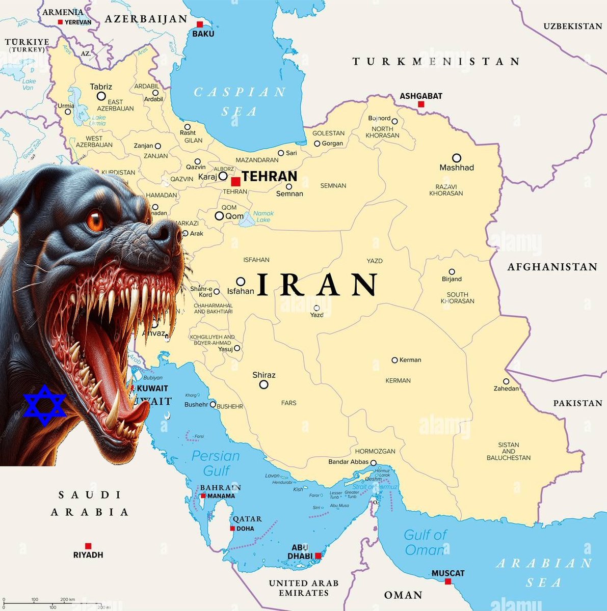 IraninAustria's tweet image. 🚨Who let the dog out?!

The picture couldn’t be clearer:

🔸️#Netanyahu—the real caller of the shots in the #US—has zero interest in ending this ongoing aggression against #Iran. 
🔸️So now, it’s on #Trump: shed that #StoneAge caveman skin, squeeze into his #POTUS suit, and