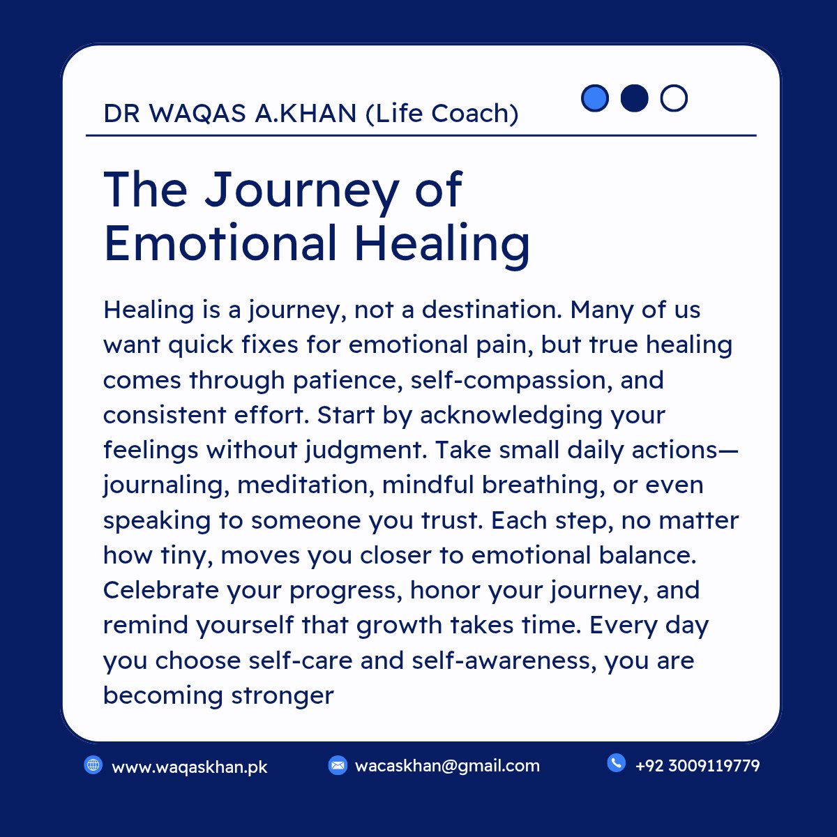 drwaqaspak's tweet image. The Journey of Emotional Healing

#LifeCoach #LifeCoaching #Counseling #MentalHealth #PersonalDevelopment #SelfGrowth #Motivation #MindsetShift #EmotionalWellness #TherapyWorks #MentalHealthAwareness #SelfImprovement #PositiveMindset #GrowthMindset #WellnessJourney
