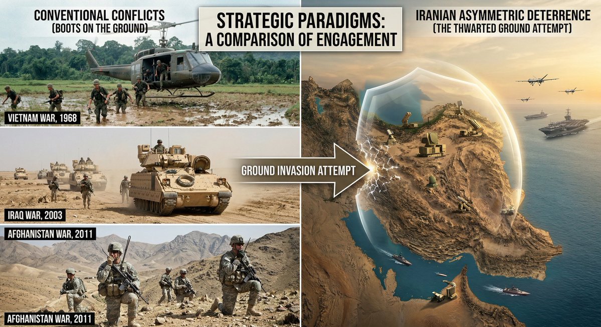 IRANinMumbai's tweet image. Comparing the conflict involving #Iran to the wars in #Iraq, Afghanistan, or Vietnam is a false equivalence.

​In those past conflicts, massive conventional forces invaded &amp;amp; occupied sovereign territory.

Iran presents a fundamentally different reality.

#US
#War