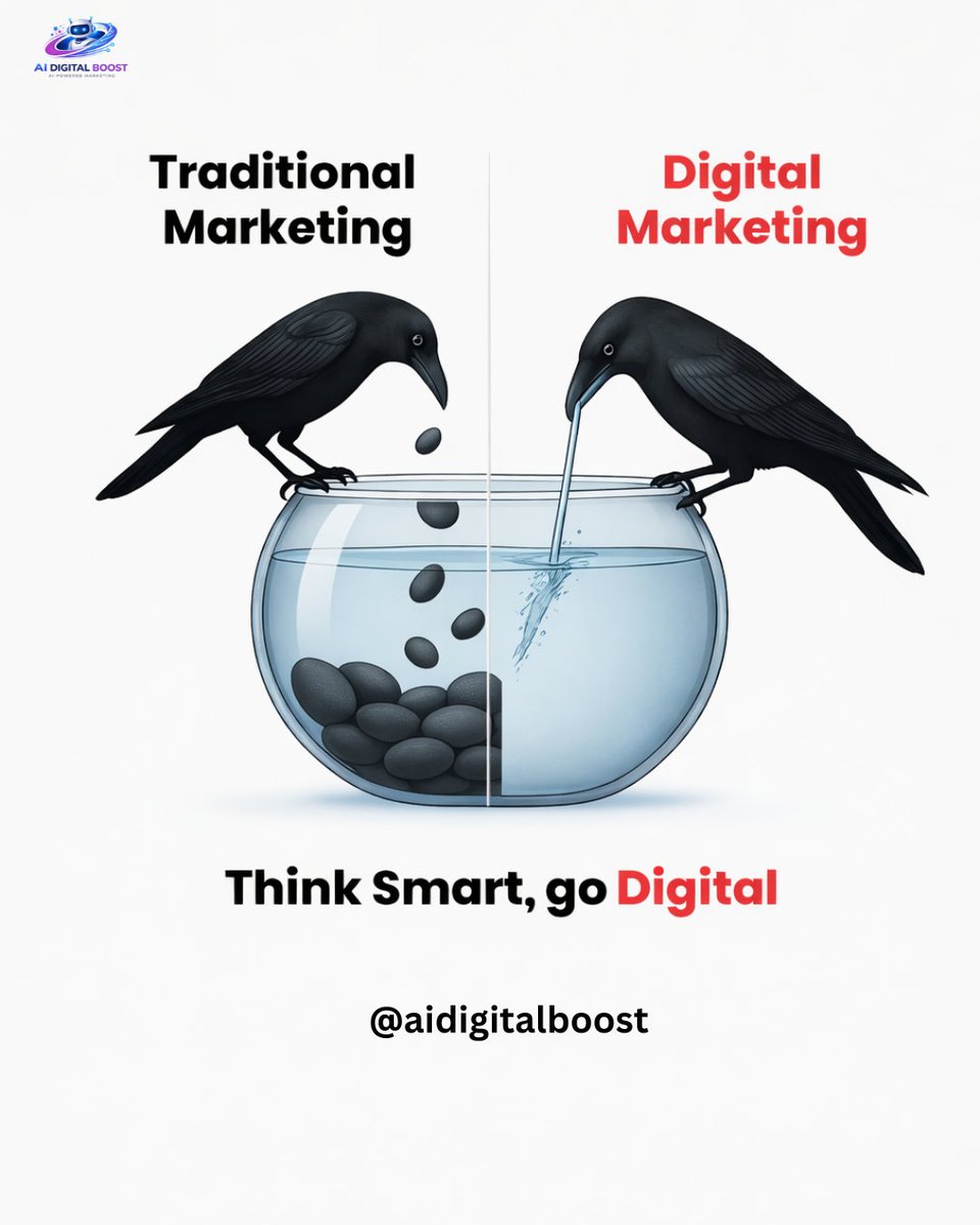 aidigitalboost's tweet photo. Still relying only on traditional marketing for your business? 
Traditional Marketing: Limited reach, higher cost, harder to track results.
Digital Marketing: Targeted audience, lower cost, measurable growth.
Tagging: @aidigitalboost 
#DigitalMarketing #TraditionalMarketing https://t.co/g40MtO90lA
