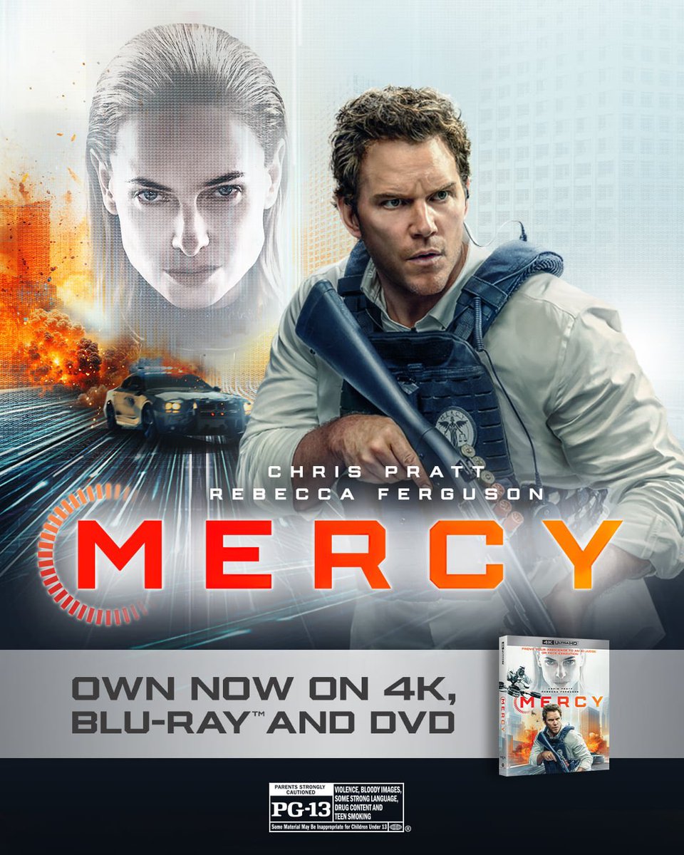 ThrobbingHorror's tweet photo. In the near future, a detective stands on trial accused of murdering his wife. He has 90 minutes to prove his innocence to the advanced A.I. Judge he once championed, before it determines his fate. Chris Pratt and Rebecca Ferguson star in the high-tech action-thriller Mercy. https://t.co/leNxq1BPIi