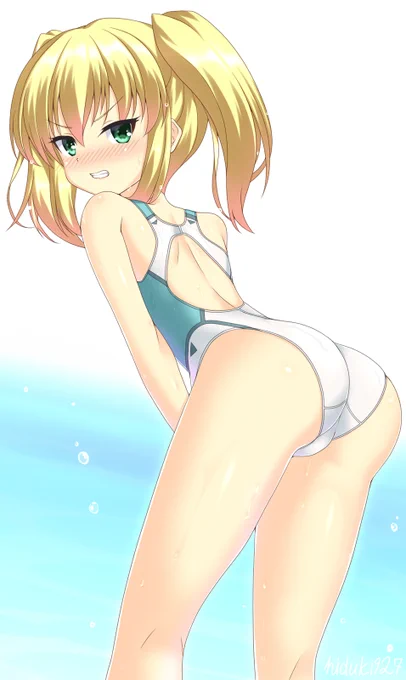 ジェン「俺、教官から目が離せないッス!」 イリーネ「ばっ、バカ!どこ見てんだエロガキ!///」 イリーネ教官のハイレグ競泳水着姿第二弾です。 そしてえっちなお尻。 #よその子 #これを見た人は競泳水着をTLに放流しよう