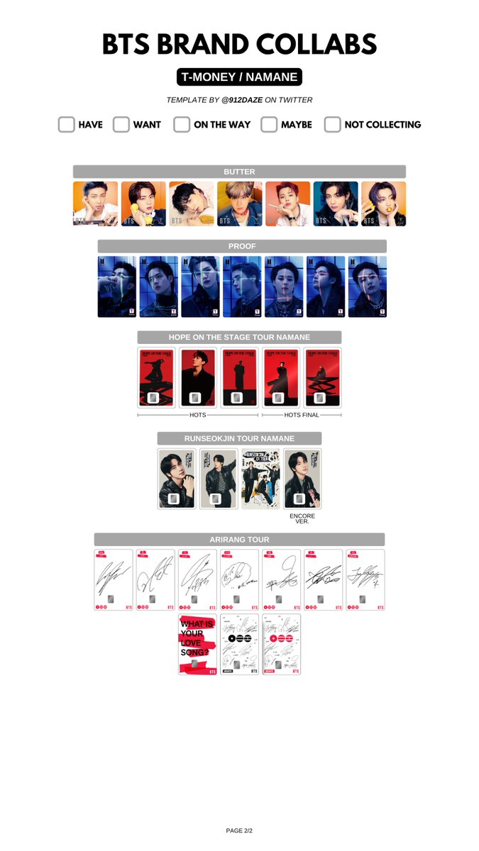 BTS BRAND COLLABS PC PHOTOCARDS WISHLIST WL TEMPLATES✨ ⭐️ T