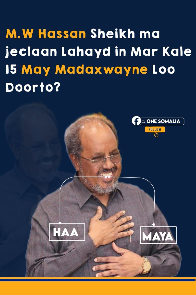 Somalianews0's tweet photo. Ma jeclaan lahayd in Madaxweyne Hassan Sheikh mar kale loo doorto 15-ka May?

Aan aragno aragtida dadweynaha 👇
👍 Taageerayaal
👎 Diidan

Fikirkaaga nala wadaag commentiga!

#Somalia #Doorasho #Aragtidaada https://t.co/ZimgssZxLE