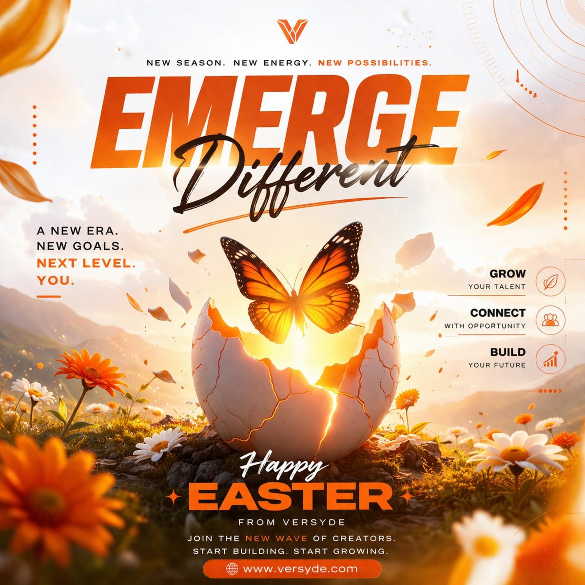 theversyde's tweet photo. Easter = Rebirth.

Not just vibes.
Upgrade your mindset.
Upgrade your skills.
Upgrade your life.

Emerge different.
Happy Easter... Versyde 🟠
#versyde #Resurrección https://t.co/FgU3oz9yGA