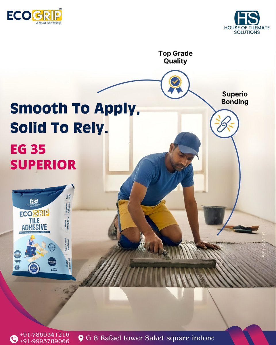 EcoGrip268662's tweet image. Smooth to Apply, Solid to Rely. 🏗️
EG 35 SUPERIOR – Top Grade Quality ✅
Superior Bonding for Lasting Strength 💪
Choose Excellence, Build with Confidence!

📞 +91-7869341216 | +91-9993789066

#Ecogrip #EG35Superior #TopQuality #ConstructionMaterial #PremiumAdhesive #PoolTiles