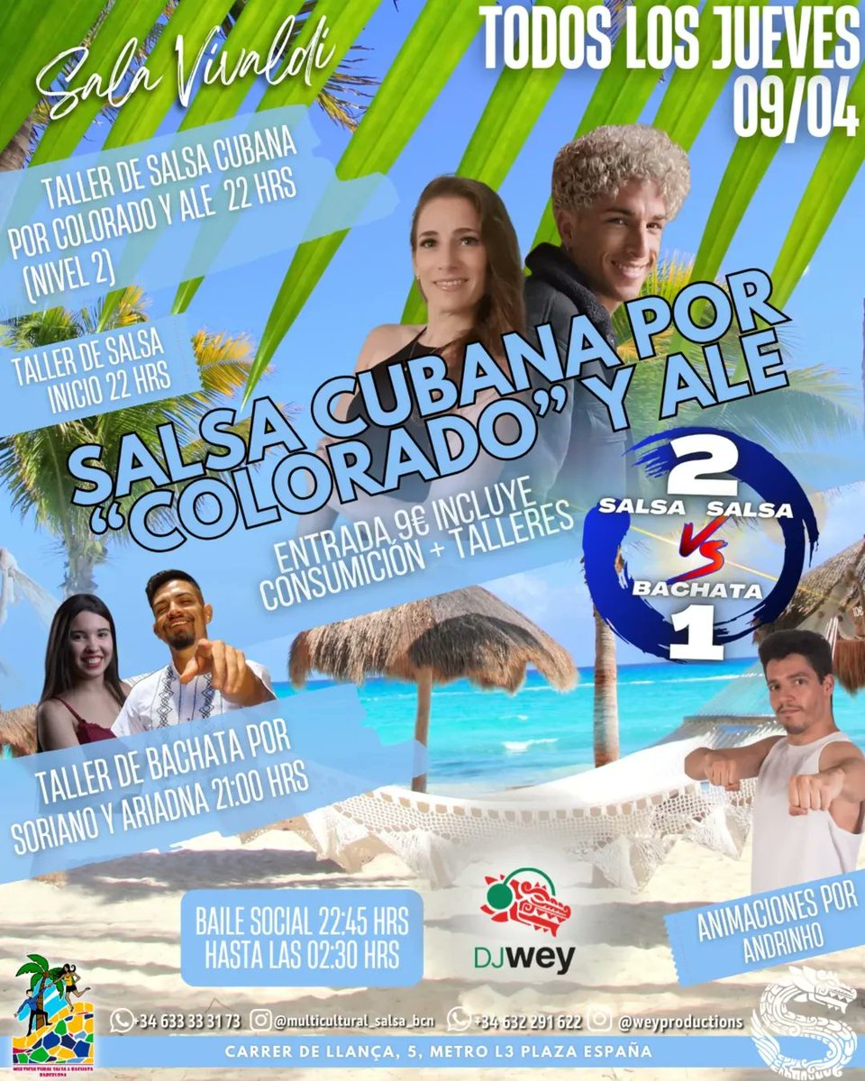 Ariadnadeleon_'s tweet photo. 📣TALLER DE BACHATA SENSUAL SORIANO &amp; ARIADNA DE LEÓN💃🏽🕺🏽

🗒Jueves 9 de Abril
⏰A las 21:00 Taller con @soriano.g_ &amp; @ariadnadeleon__
📍En Sala Vivaldi Barcelona @multicultural_salsa_bcn @salavivaldi

➡️Nos vemos este Jueves día 9 de Abril a las 21:00💃🏽🕺🏽

OS ESPERAMOS 🙏🏼 https://t.co/z3P9mujQSE