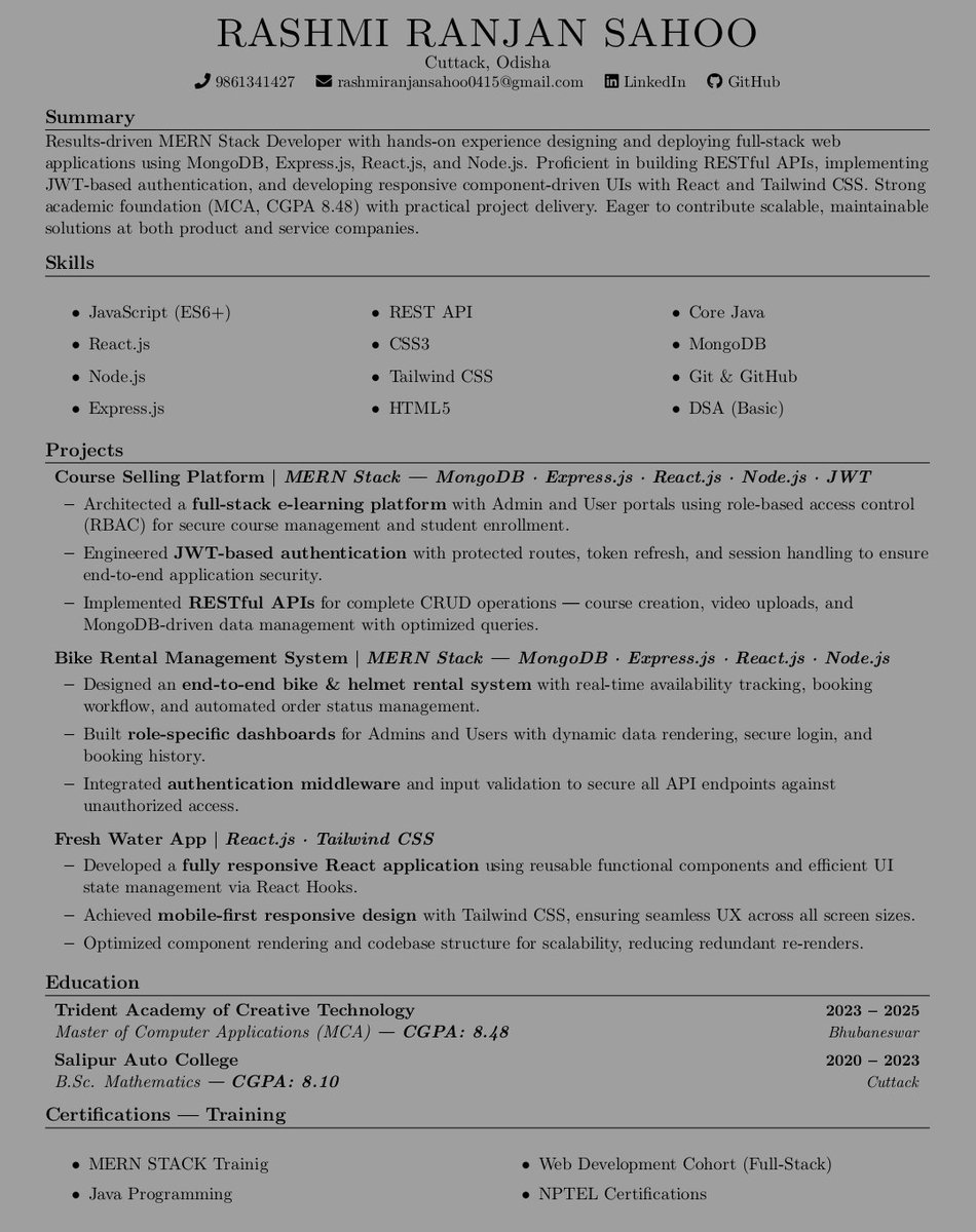 rinku_01X's tweet photo. Looking for Internship / Fresher Role 🚀

Hi, I’m an MCA graduate looking for an opportunity in IT (Frontend / Backend / Full Stack).

If there are any openings or referrals, please let me know.
Thank you!

Here my resume 🔻

#OpenToWork #Internship #FresherJobs https://t.co/wdfc5DxheF