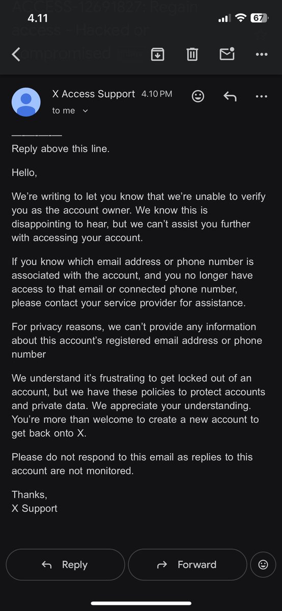 Junmyuney's tweet photo. i submitted an appeal to x support but they immediately sent this email :/ 

im still trying to find a way to recover it, but currently my acc is suspended/lost. i just want to let others know to pls ignore if one day that acc sends you that kind of dm.. https://t.co/069wuRus9y