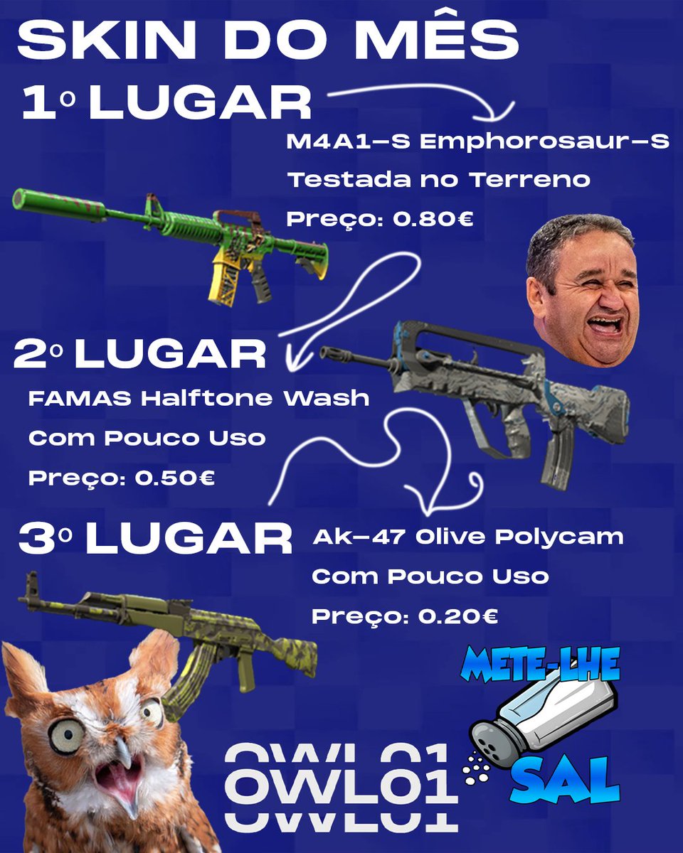 0wl011's tweet photo. Queres ganhar SKINS DE GRAÇA? Basta assistir a Twitch do Coruja! 
Além de gratuita ainda é "engraçada"
Estas são as skins para este mês!
Vejo-te no chat Corujinha <3 https://t.co/mnJFrmXXD9