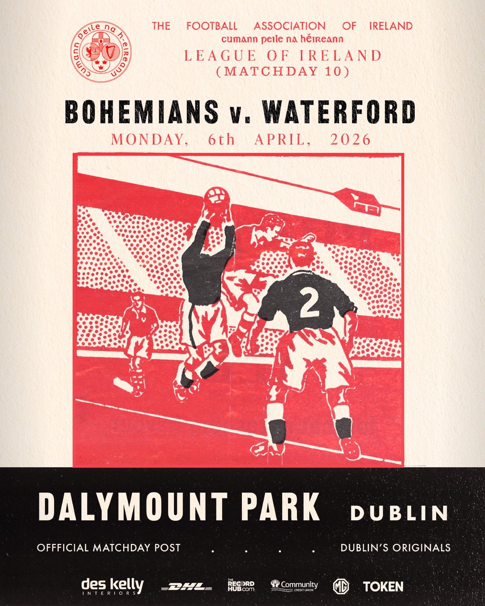 It’s Matchday 🔴⚫️

Bohemians host Waterford in the SSE Airtricity Men’s Premier Division. 

⚽️ Kickoff: 17:00
📺 Watch Live on LOITV
🎟️ Home ends sold out

#DublinsOriginals